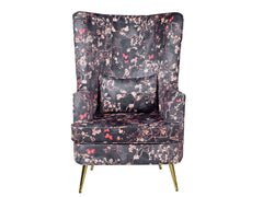 Titus Beauty High Back Wing Chair Premium Suede Floral Fabric