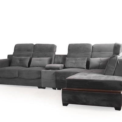 Lambert Sectional Home Theatre Sofa With Boosters in Luxe Grey Fabric